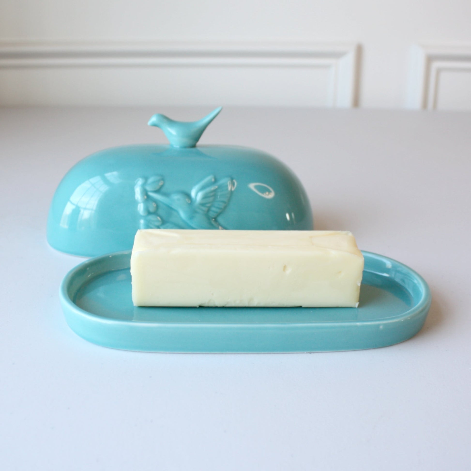 Porcelain Hummingbird Butter Dish - Made in the USA