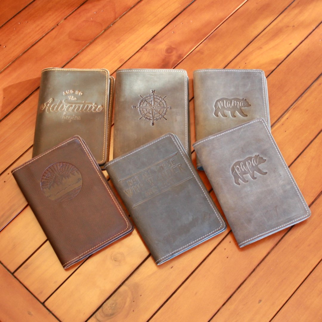 Handcrafted Leather Journal - Mountains and Trees - Made in the USA