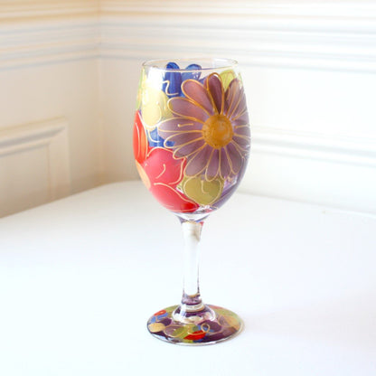 Hand Painted Wine Glasses - Julia's Floral - Made in the USA