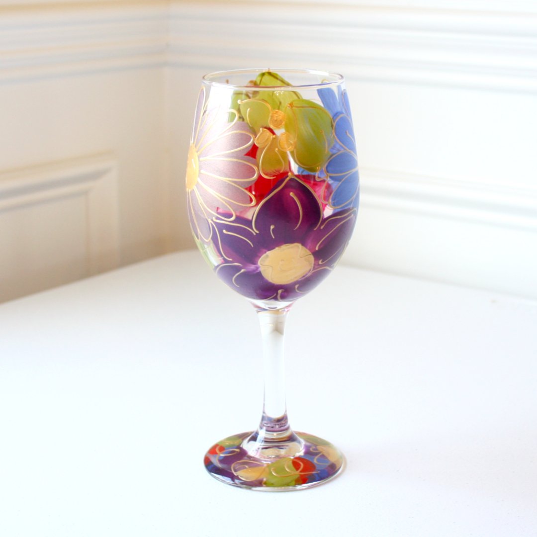Hand Painted Wine Glasses - Julia's Floral - Handmade in the USA