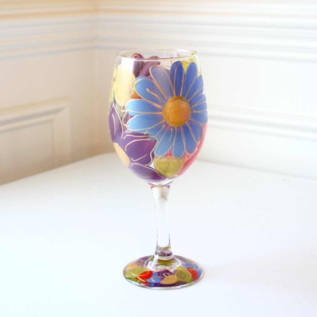 Hand Painted Wine Glasses - Julia's Floral - Handmade in the USA -  , LLC