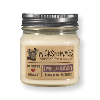 Wicks for Wags Soy Candle - Lavender and Teakwood - Made in the USA