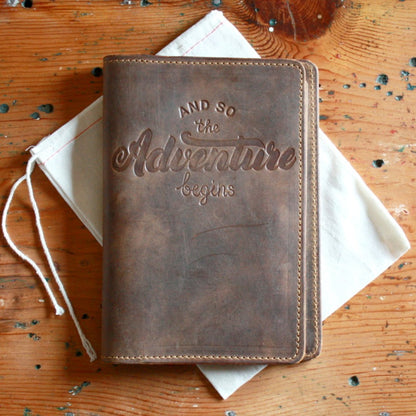 Handcrafted Leather Journal - And so the Adventure Begins - Made in the USA