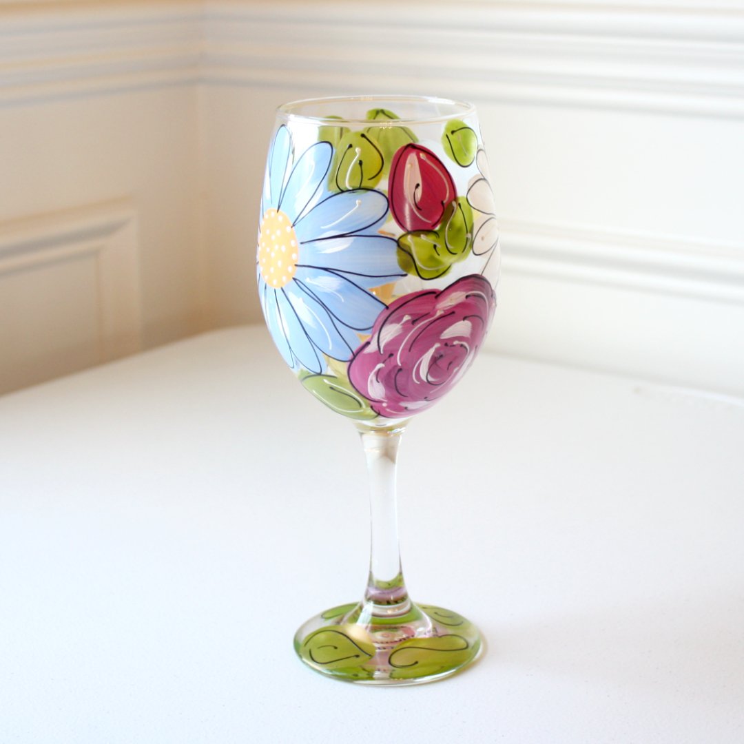 Hand Painted Wine Glasses - Mom's Favorite - Made in the USA