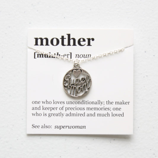 Mother Pendant Necklace - Super Mom - Made in the USA