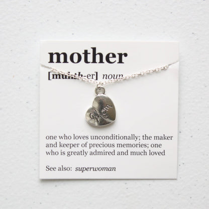 Mother Pendant Necklace - Mom Heart - Made in the USA