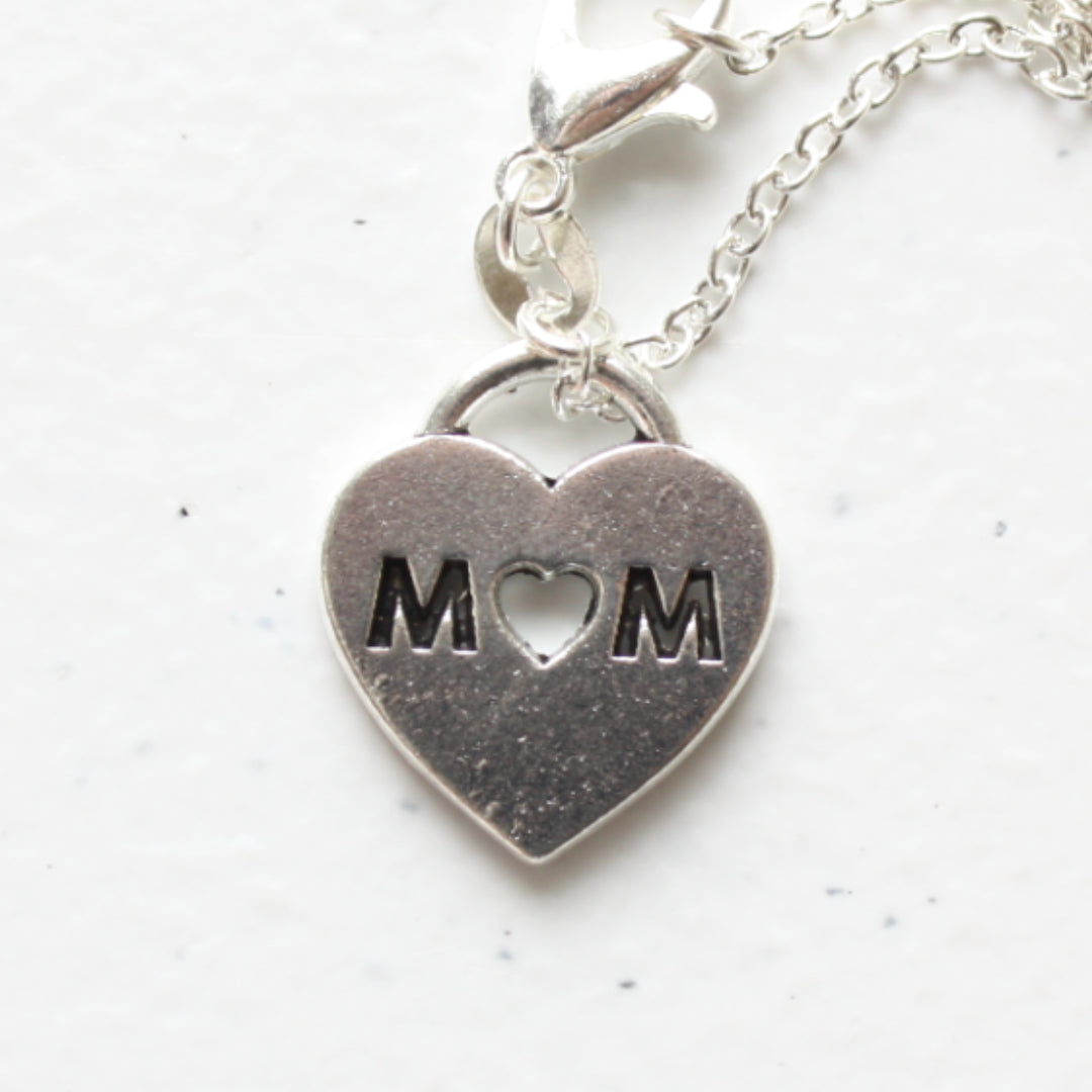 Mother Pendant Necklace - Mom Heart Lock - Made in the USA