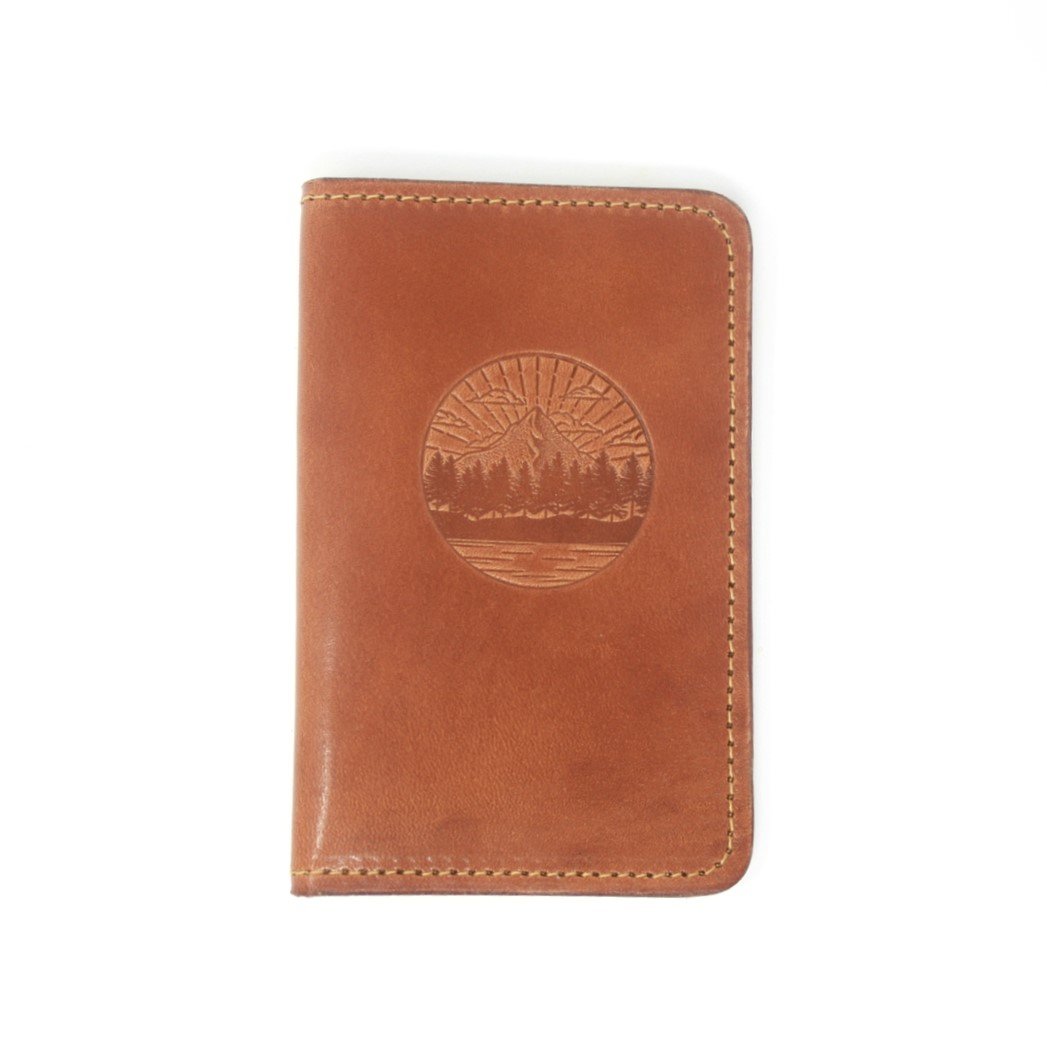 Handcrafted Leather Passport Cover - Mountains and Trees - Made in the USA