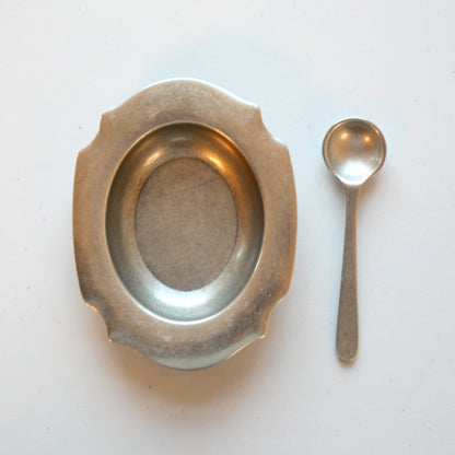 Pewter Salt Cellar and Spoon - Made in the USA