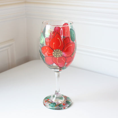 Hand Painted Wine Glasses - Poinsettia - Made in the USA