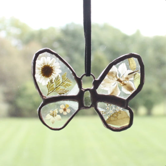 Pressed Flowers Butterfly Suncatcher - Made in the USA