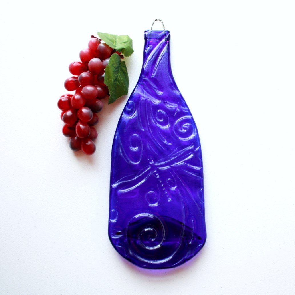 Upcycled Wine Bottle Cheese Board in Cobalt Blue - Made in the USA