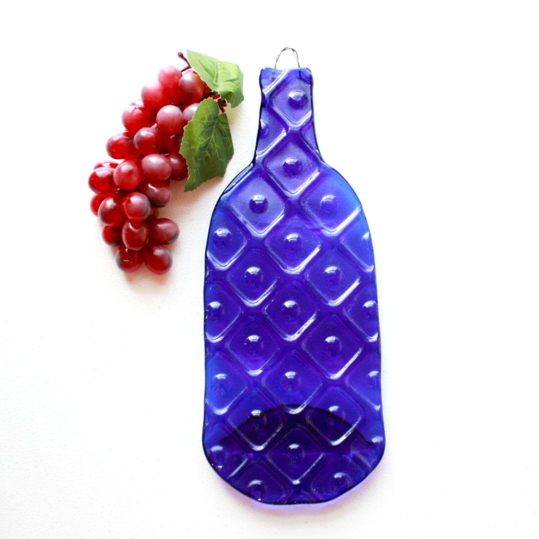 Upcycled Wine Bottle Cheese Board in Cobalt Blue - Made in the USA