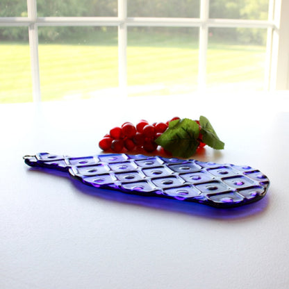 Upcycled Wine Bottle Cheese Board in Cobalt Blue - Made in the USA