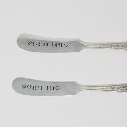 Home & Living :: Kitchen & Dining :: hand stamped butter knife - Spread  Love.. peanut butter knife, foodie gift, hand stamped vintage silverware