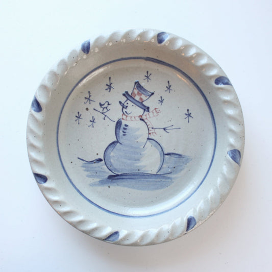 Snowman Hand Painted Pottery Pie Plate - Made in the USA