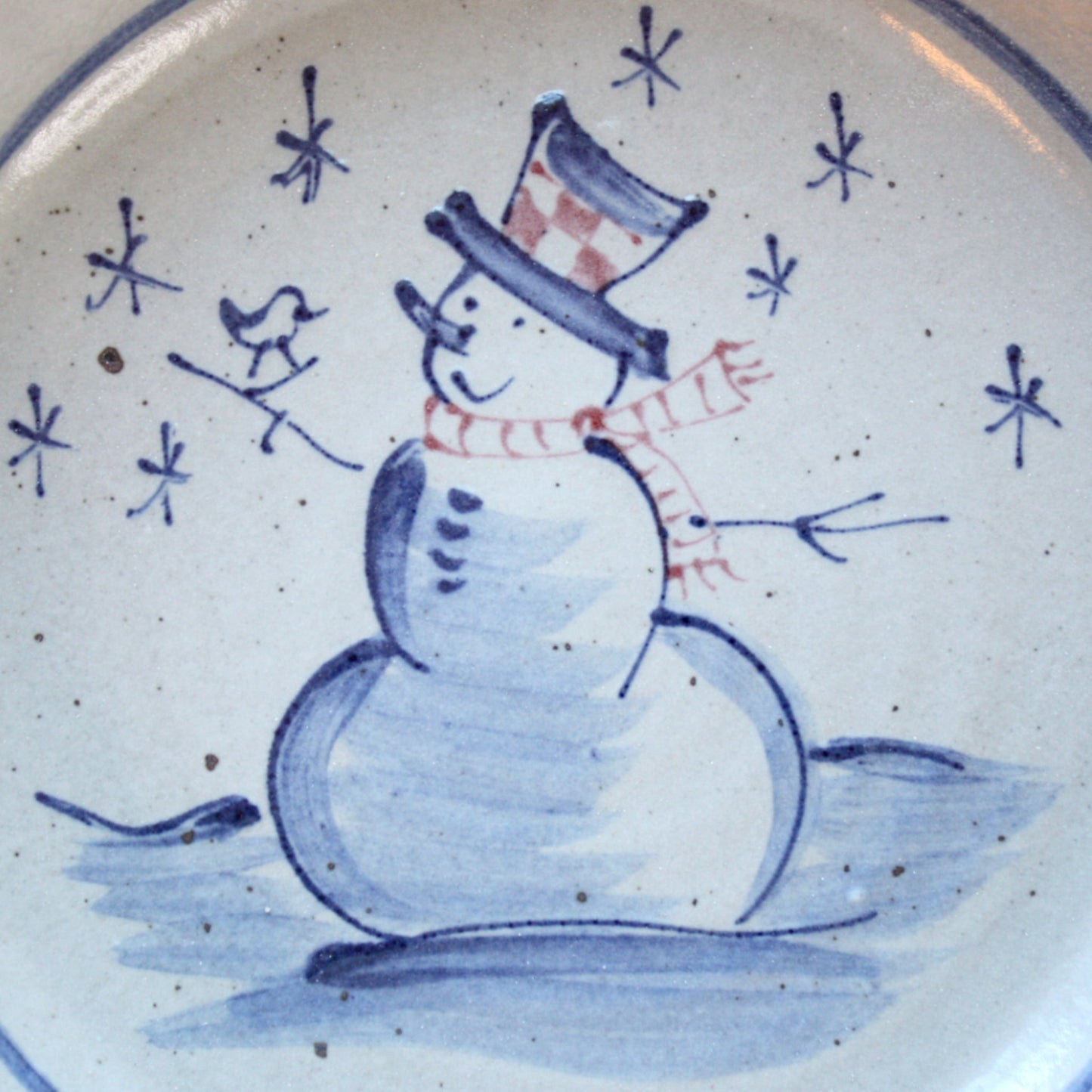 Snowman Hand Painted Pottery Pie Plate - Made in the USA