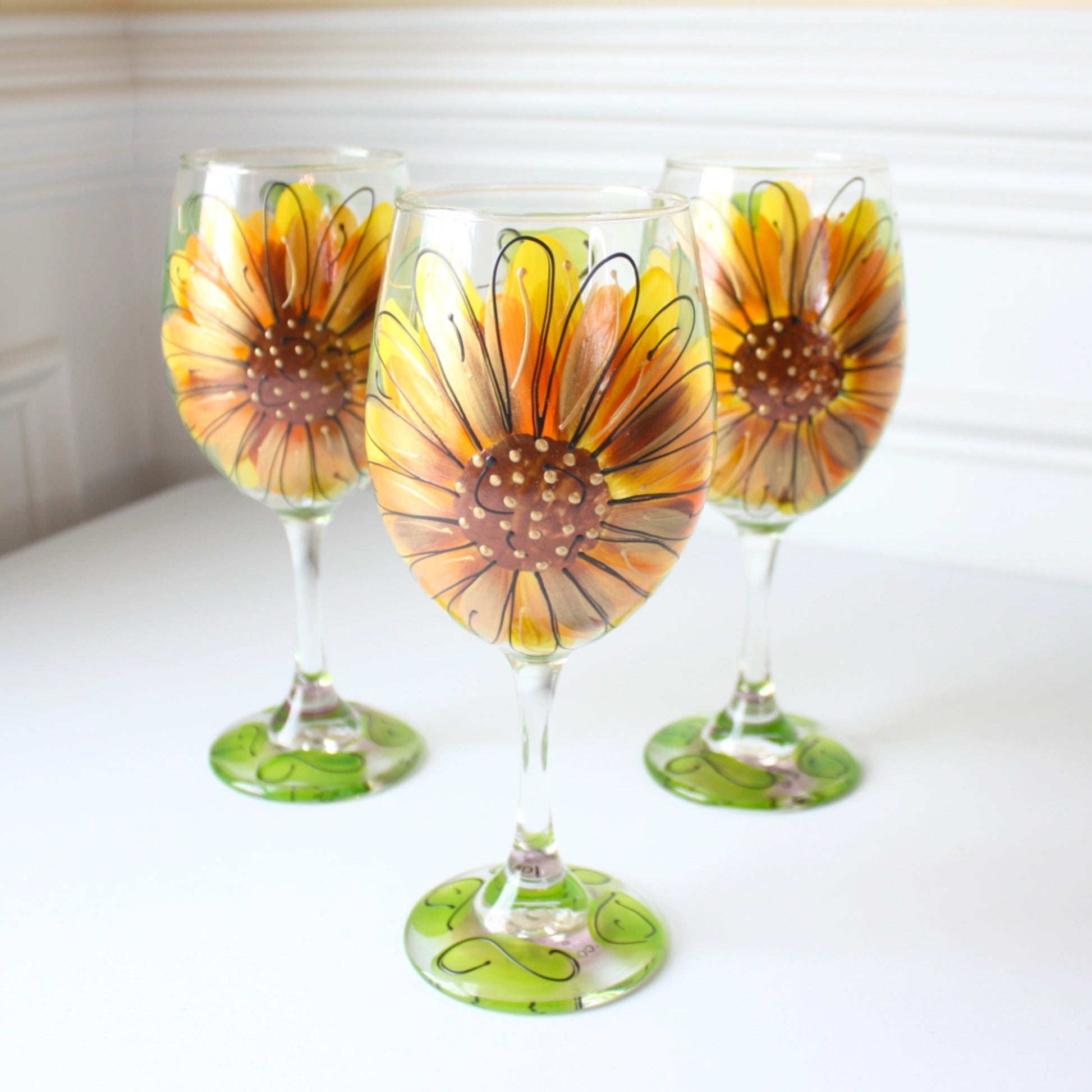 Hand Painted Wine Glasses - Sunflower - Made in the USA