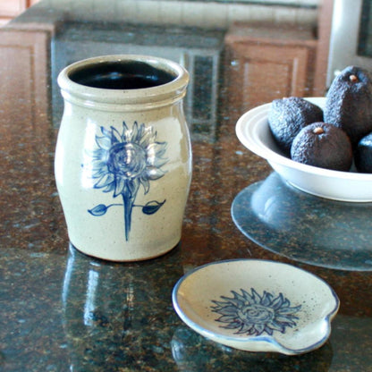 Sunflower Hand Painted Pottery Utensil Holder - Made in the USA