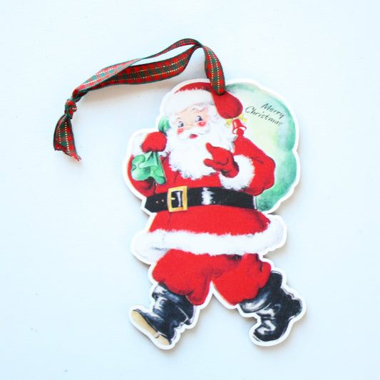 Vintage Style Santa Carrying Bag - Wood Christmas Ornament - Made in the USA