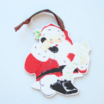 Vintage Style Santa on Phone - Wood Christmas Ornament - Made in the USA