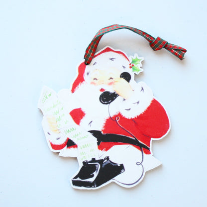 Vintage Style Santa on Phone - Wood Christmas Ornament - Made in the USA