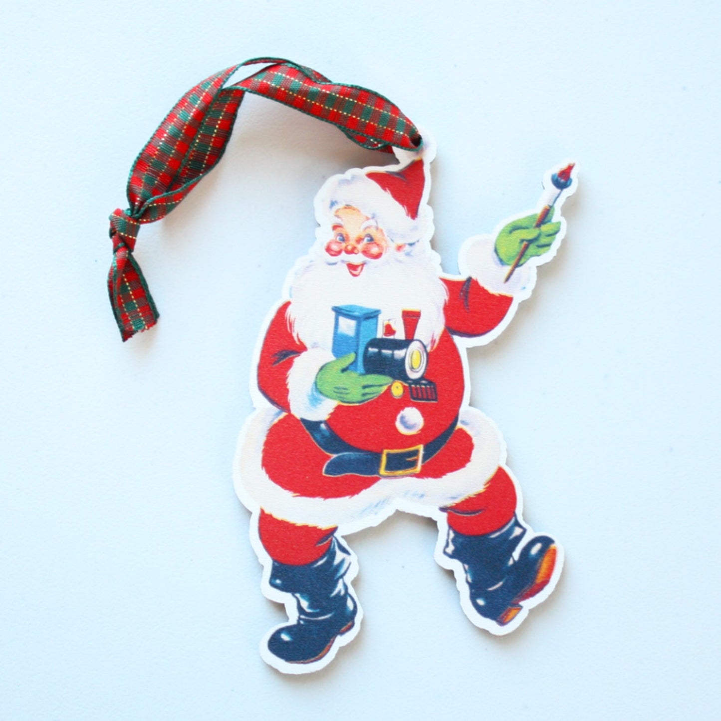 Vintage Style Santa Painting - Wood Christmas Ornament - Made in the USA