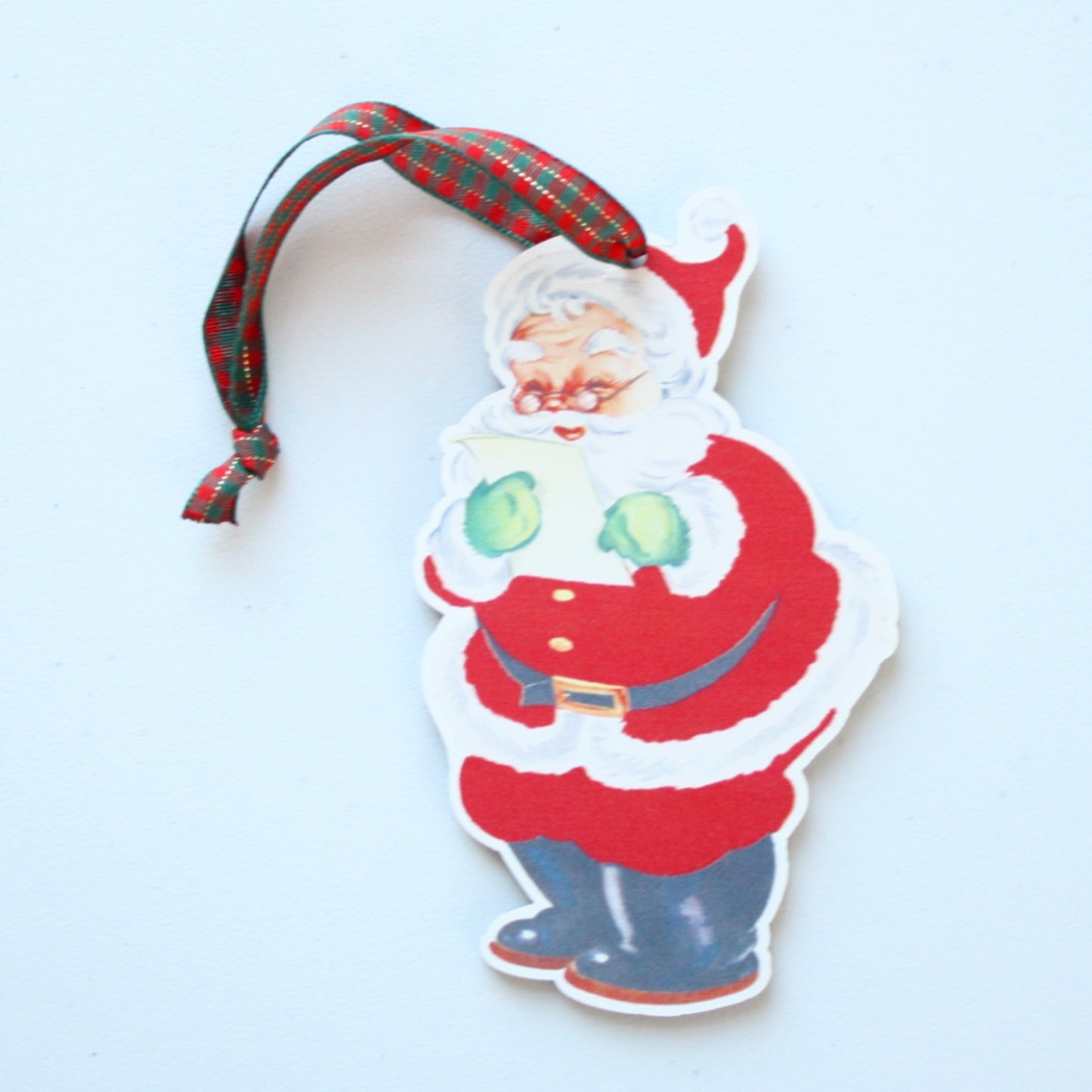 Vintage Style Santa Reading List - Wood Christmas Ornament - Made in the USA