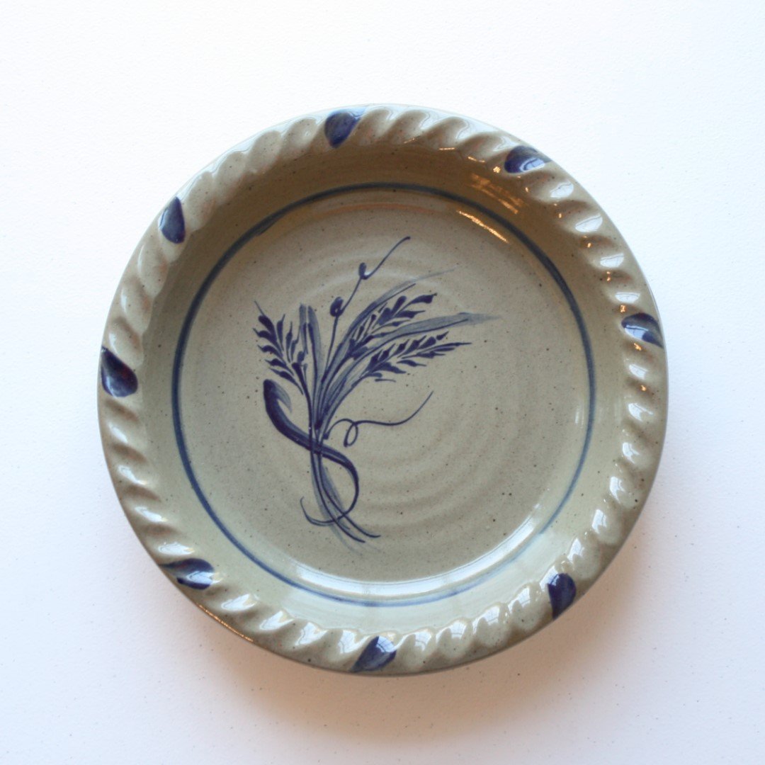 Wheat Pattern Hand Painted Pottery Pie Plate - Made in the USA