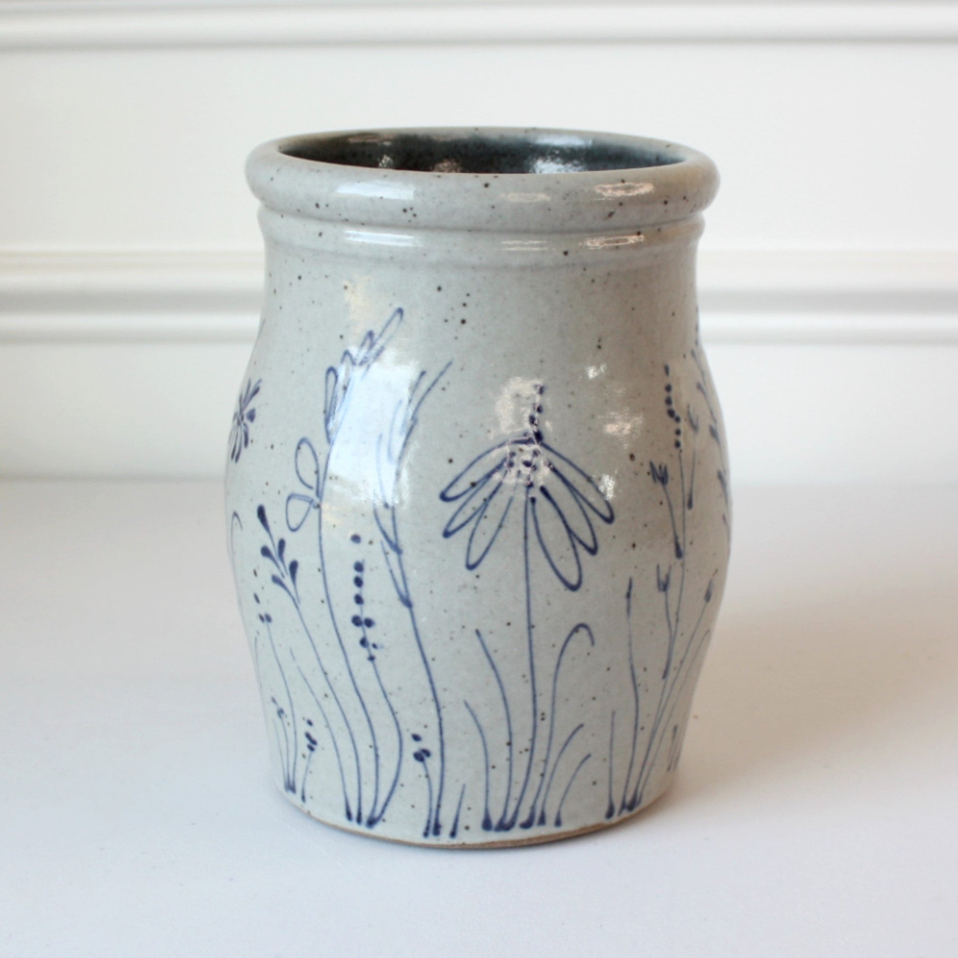 Wildflower Hand Painted Pottery Utensil Holder - Made in the USA