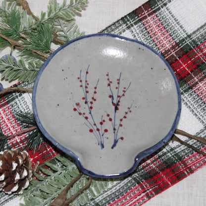 Winterberry Hand Painted Pottery Spoon Rest - Made in the USA