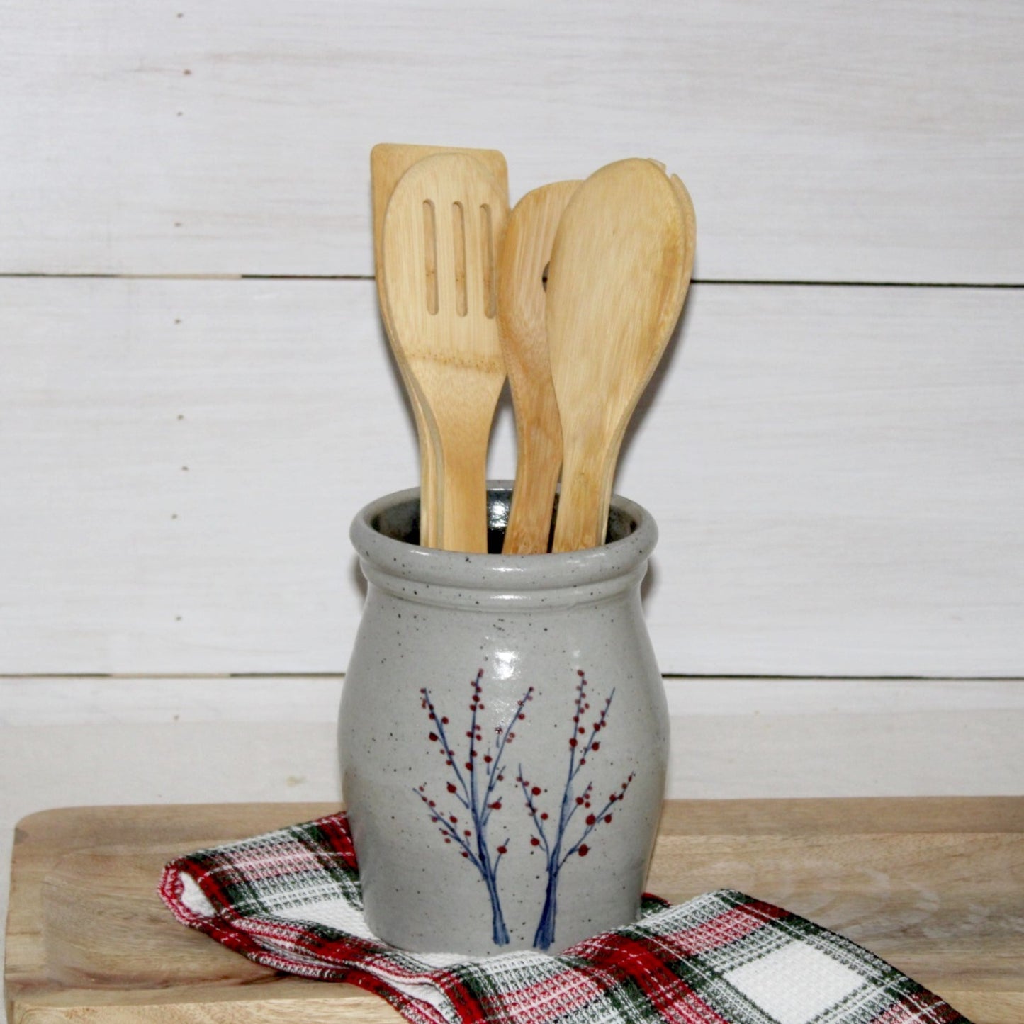 Winterberry Hand Painted Pottery Utensil Holder - Made in the USA