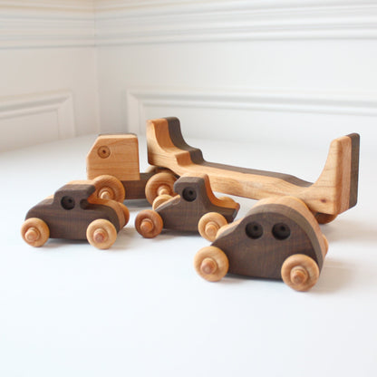 Wooden Transporter Truck with 3 Cars - Made in the USA