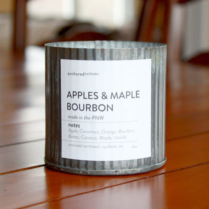 Apples & Maple Bourbon, Rustic Tin Soy Candle, Wood Wick